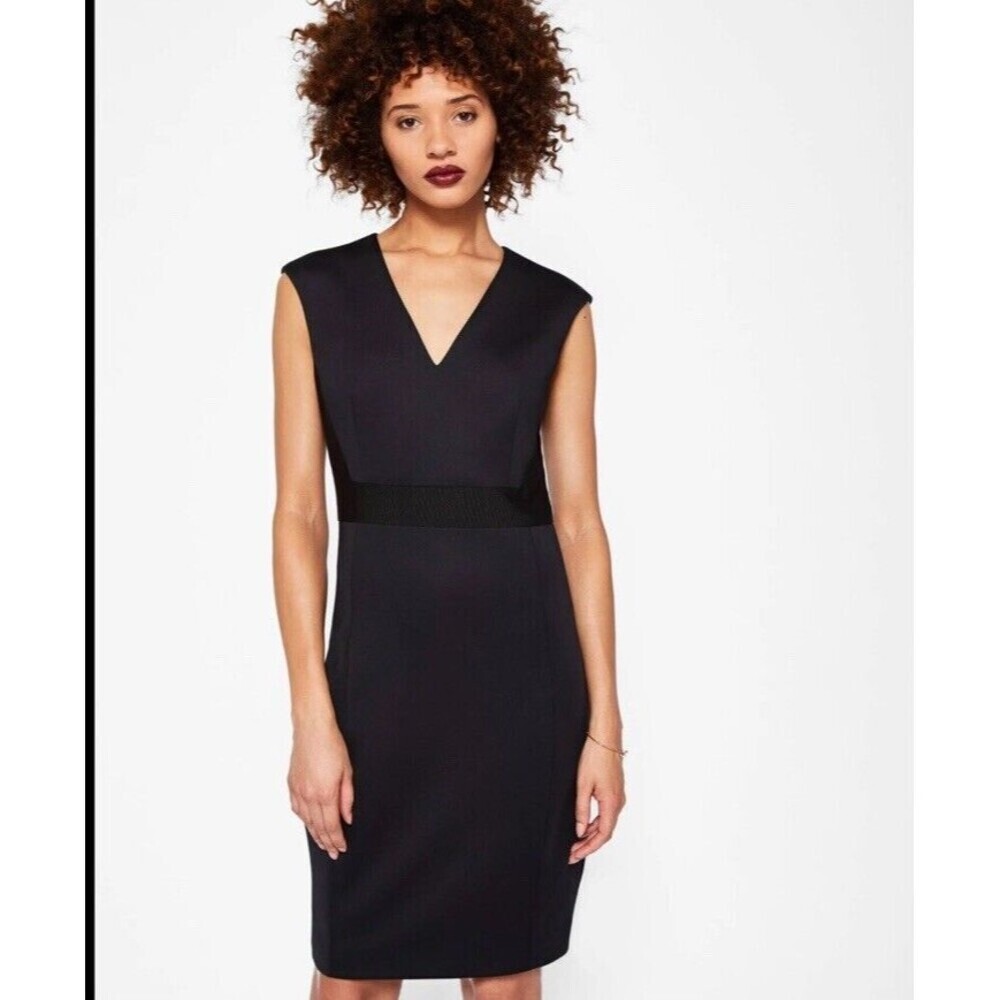 Ted Baker London Black Fitted with Contrast V‎ Neck Sleeveless Dress Size…